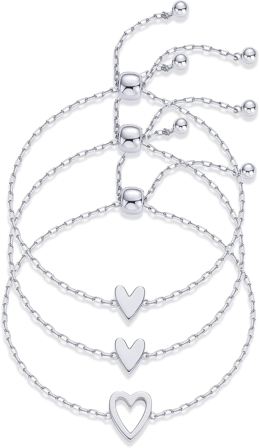 PAVOI Friendship Bracelets for Women, 14K Gold Plated Heart Charm Set