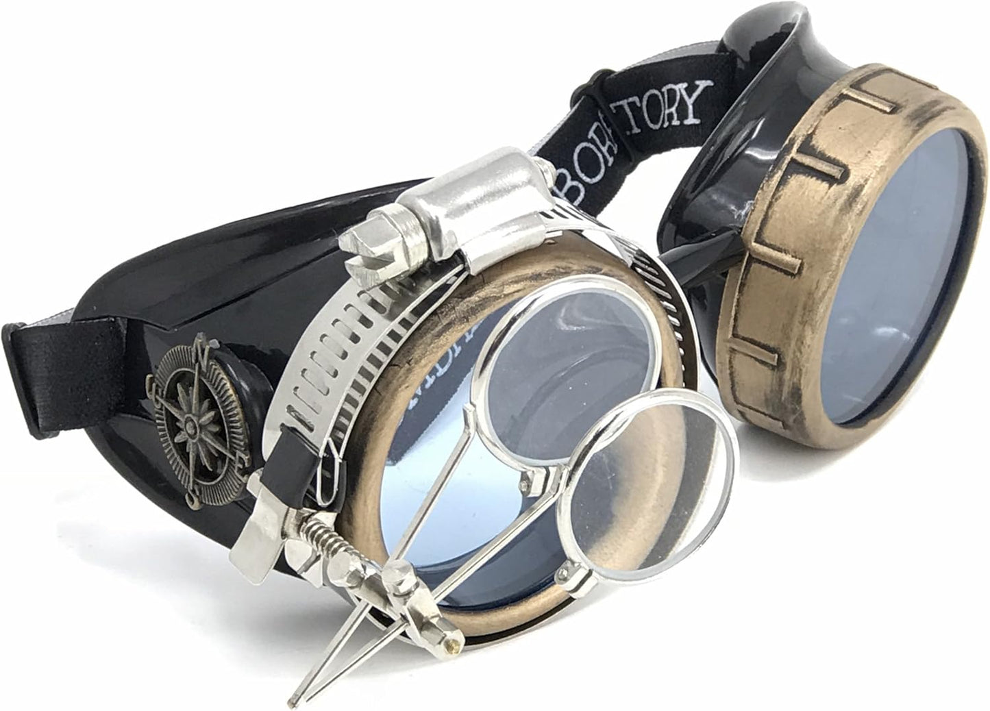 Victorian Steampunk Goggles with Compass & Ocular Loupe