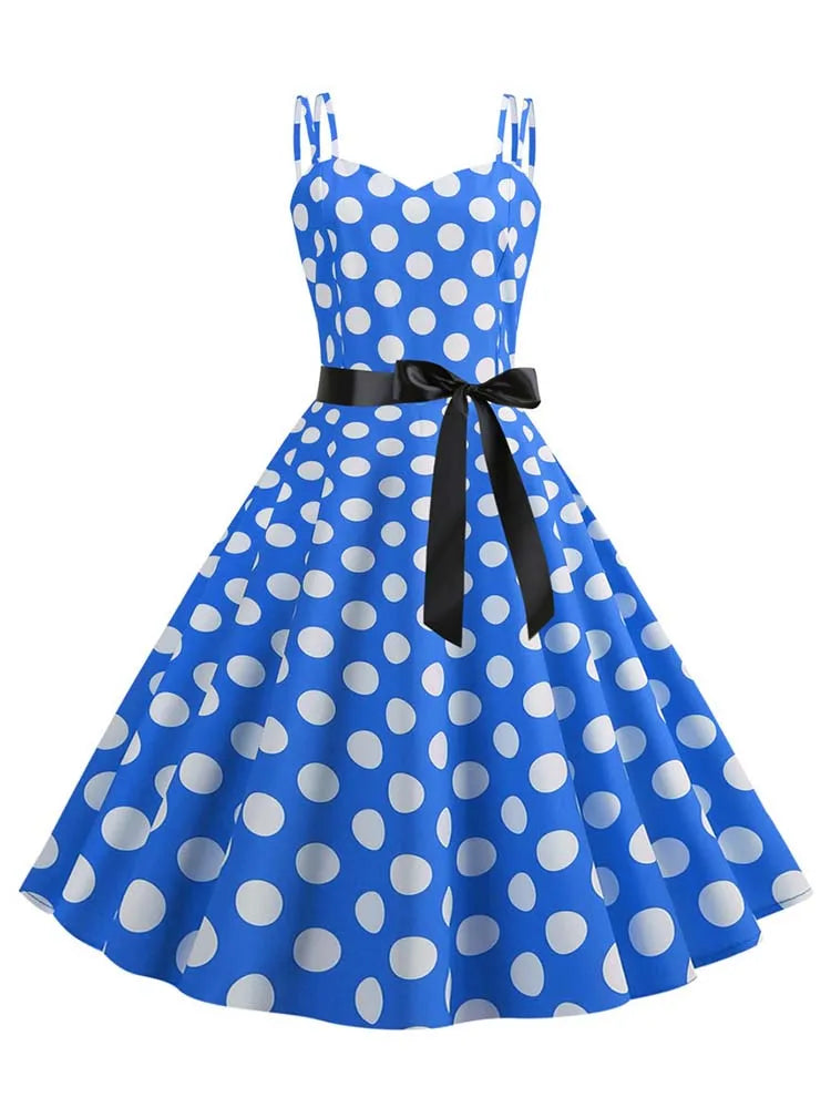 Summer Sexy Spaghetti Strap Polka Dot Dress Big Swing Party Rockabilly Dress Vestidos