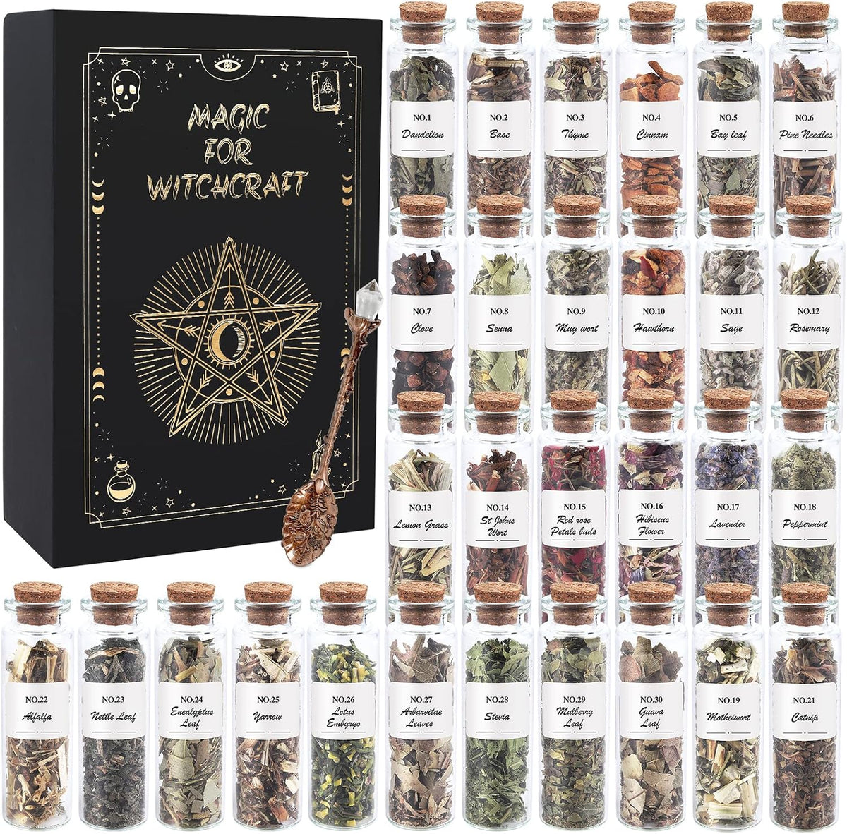 45-Bottle Dried Herbs Kit for Witchcraft, Wicca Altar and Magic Spells