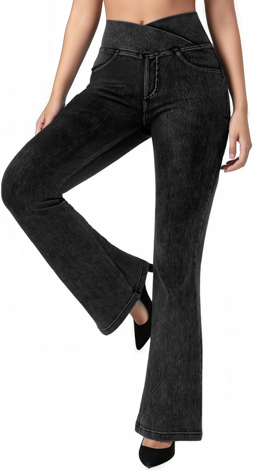Stretchy Jeans For Women Flare Jeggings Leggings With Pockets