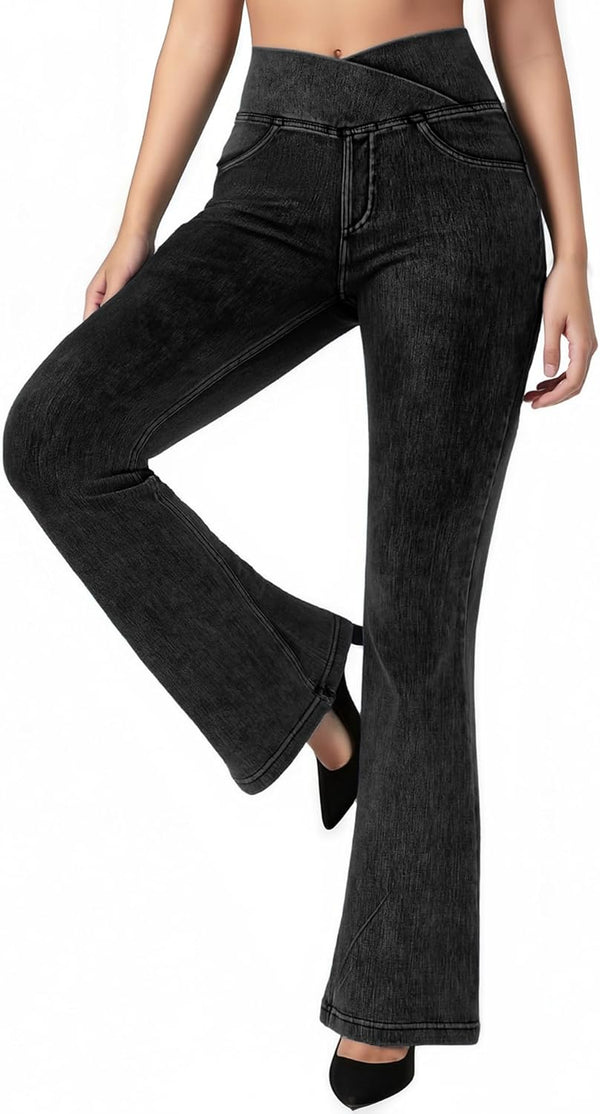 Stretchy Jeans For Women Flare Jeggings Leggings With Pockets