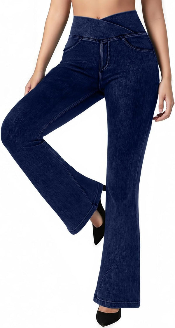 Stretchy Jeans For Women Flare Jeggings Leggings With Pockets