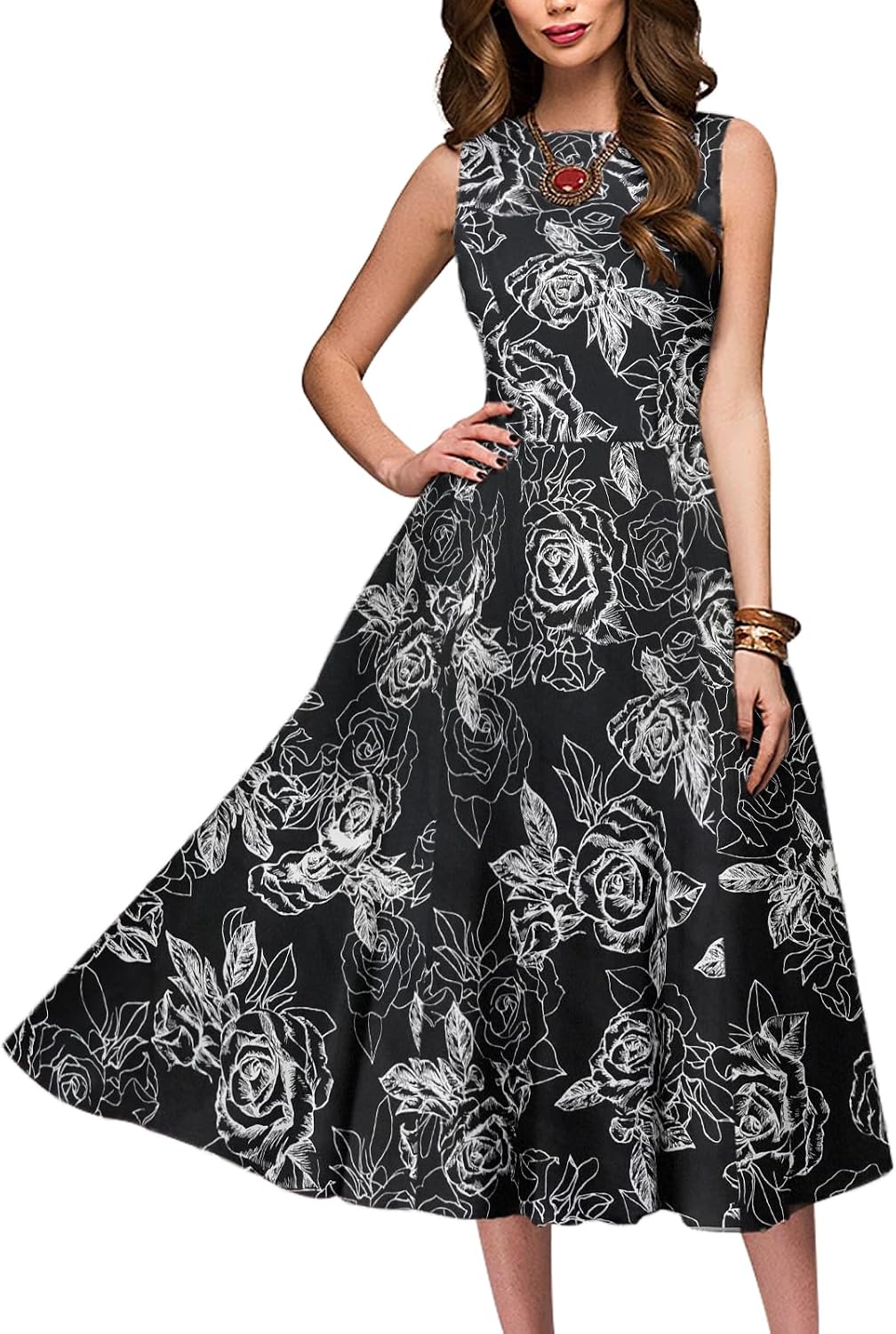 Simple Flavor Women's Vintage 1950s Cocktail Midi Dress