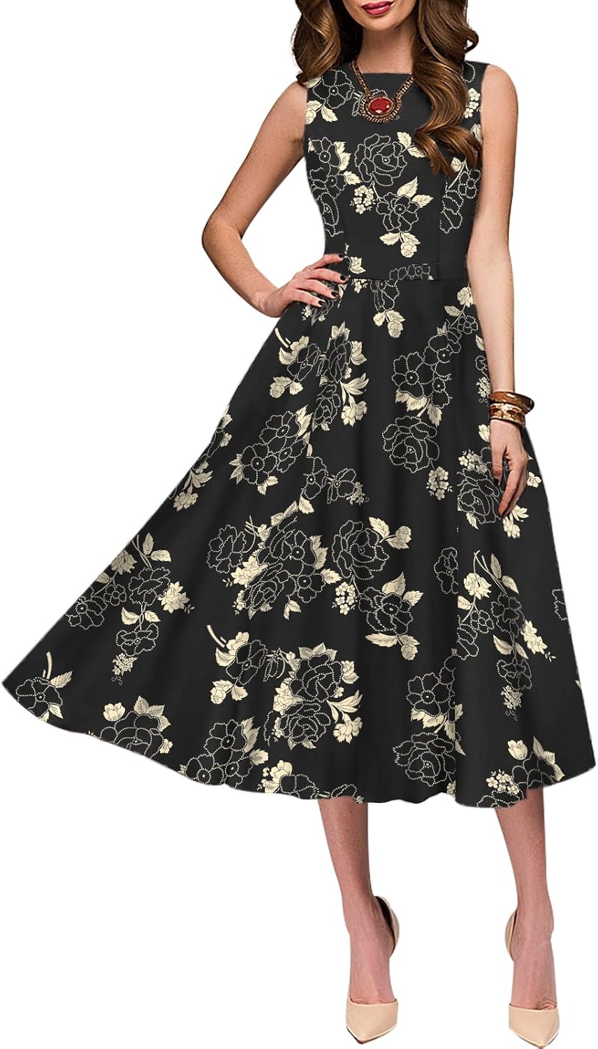 Simple Flavor Women's Vintage 1950s Cocktail Midi Dress
