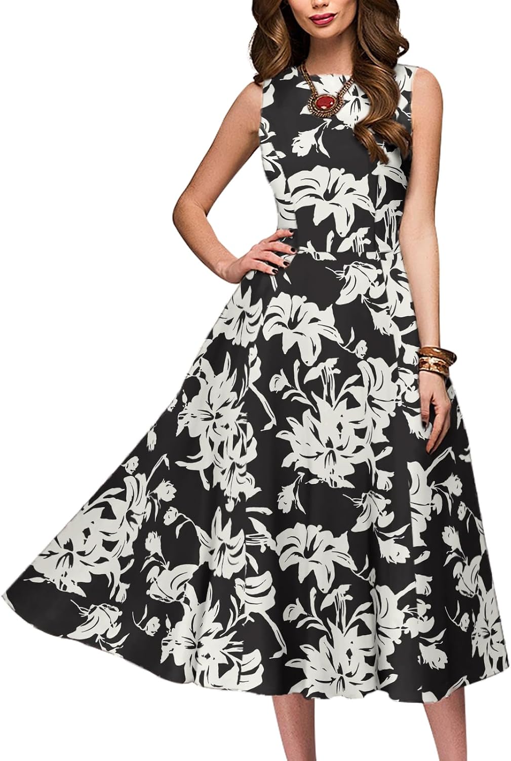Simple Flavor Women's Vintage 1950s Cocktail Midi Dress