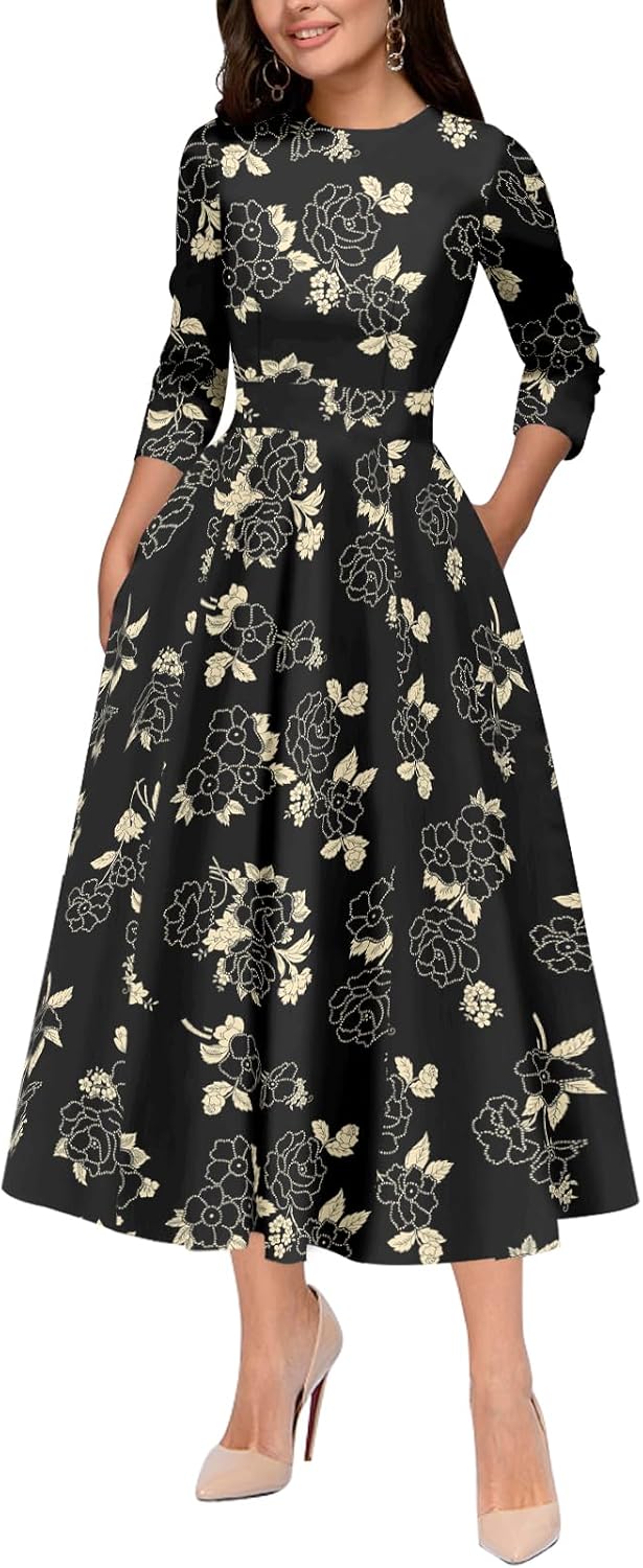 Simple Flavor Women's Vintage 1950s Cocktail Midi Dress