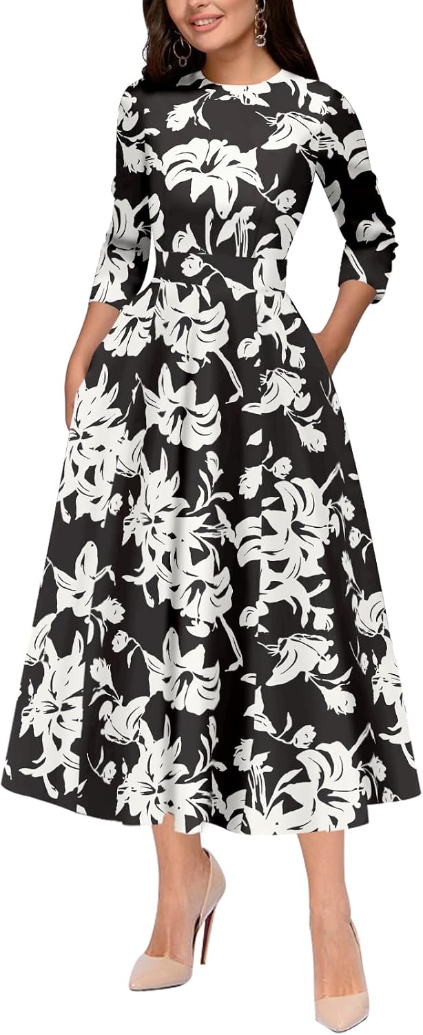 Simple Flavor Women's Vintage 1950s Cocktail Midi Dress