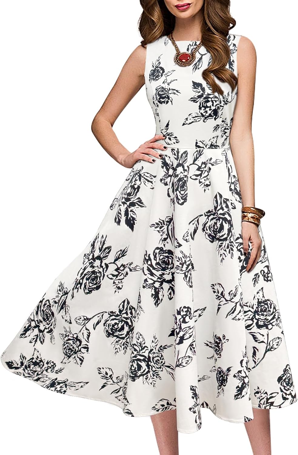 Simple Flavor Women's Vintage 1950s Cocktail Midi Dress