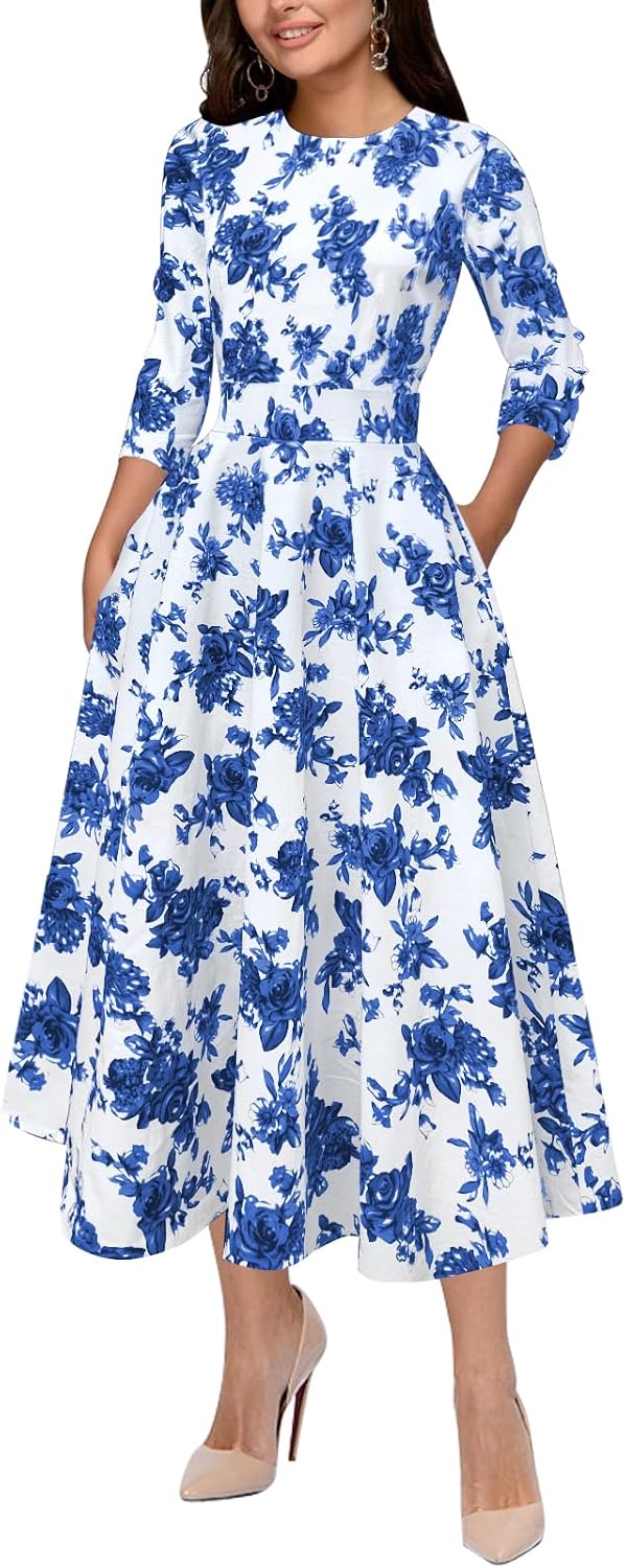 Simple Flavor Women's Vintage 1950s Cocktail Midi Dress
