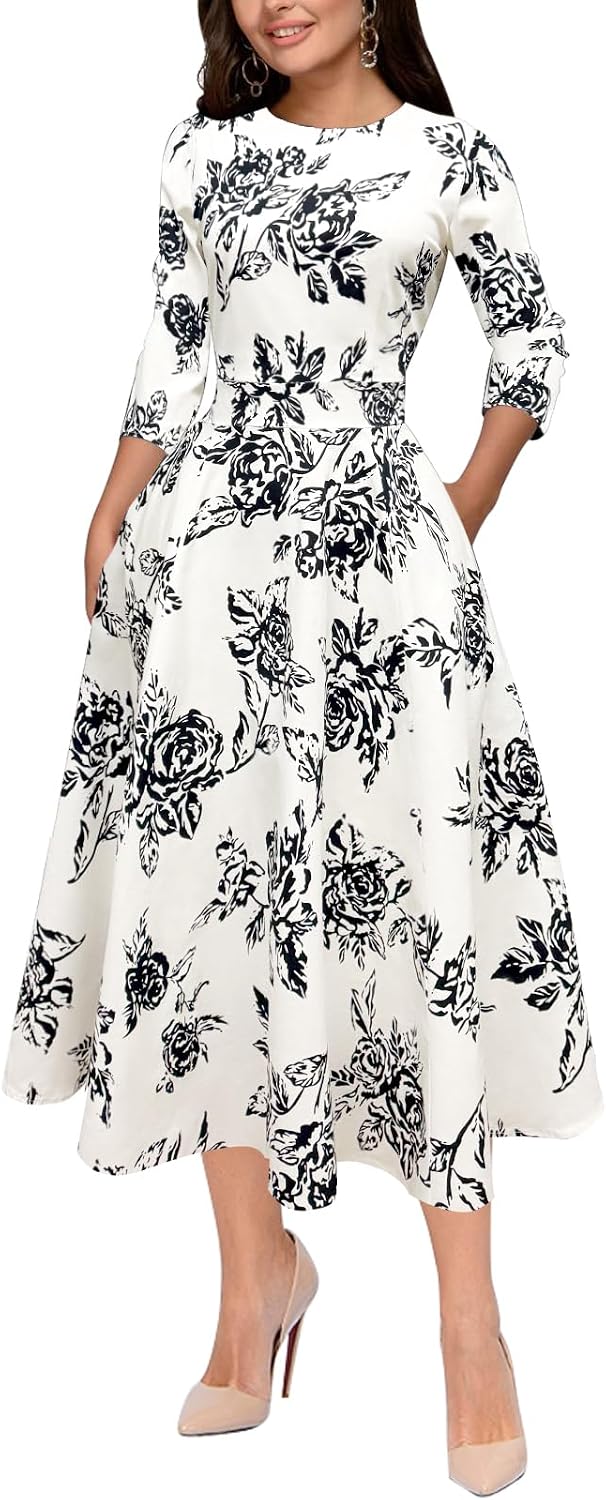 Simple Flavor Women's Vintage 1950s Cocktail Midi Dress