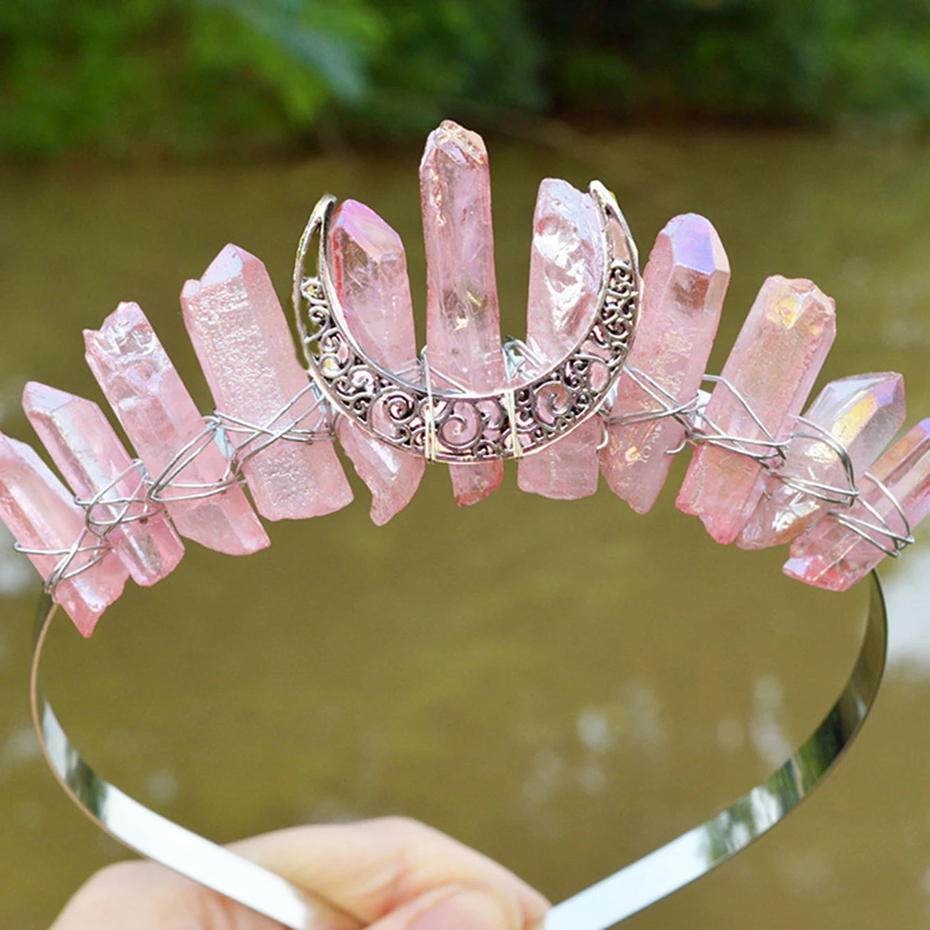 1PC Natural Crystal Quartz Moon Crown Wicca Headband - Spiritual Jewelry