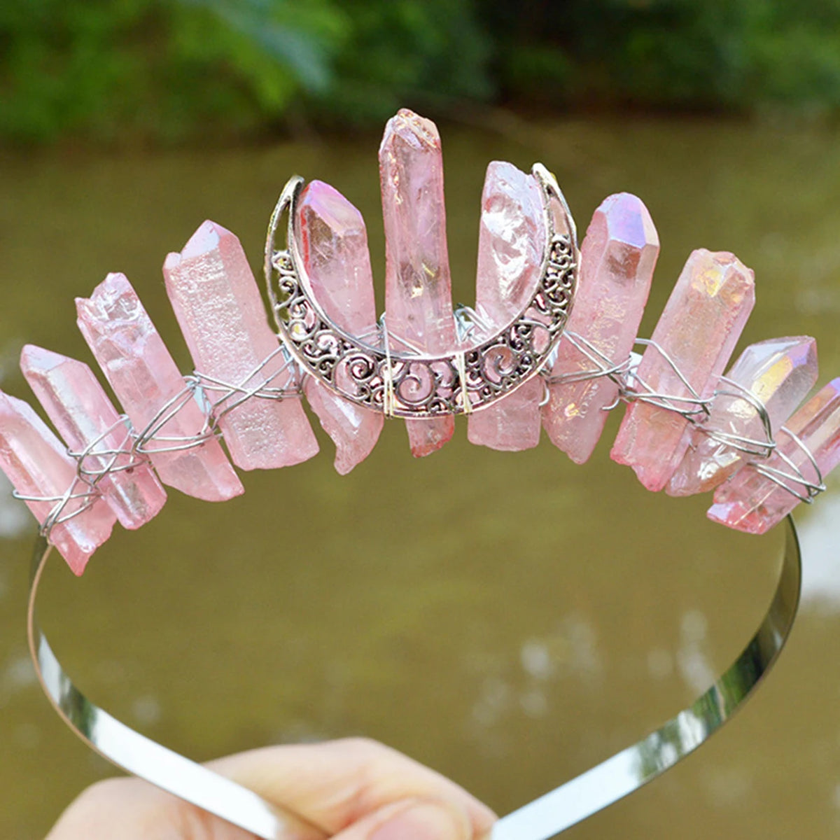1PC Natural Crystal Quartz Moon Crown Wicca Headband - Spiritual Jewelry