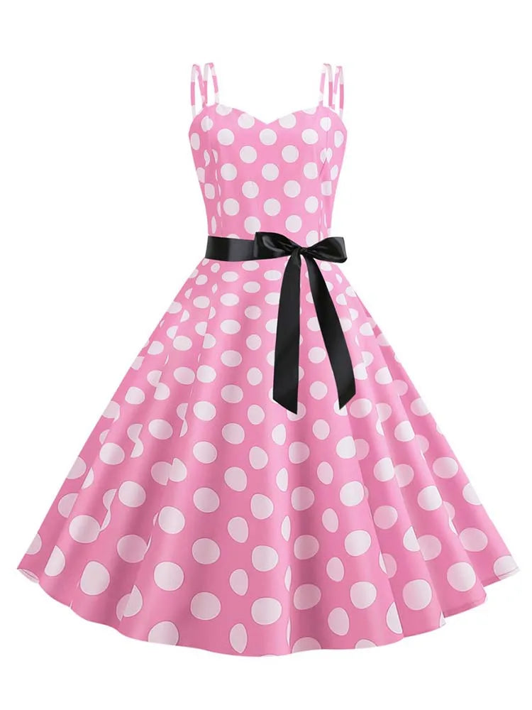 Summer Sexy Spaghetti Strap Polka Dot Dress Big Swing Party Rockabilly Dress Vestidos
