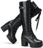 Ladies' Boots Women Fashion Platform Block Heels Knee High Boots Lace up