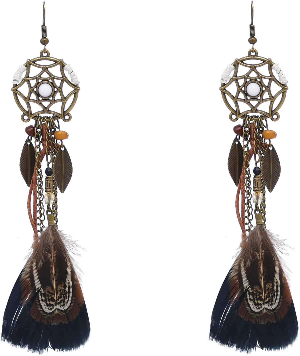 Punk Vintage Long Tassel Feather Beads Drop Wolf Tooth Pendant Earring Fish Hook Earrings Suitable to Wear At All Times