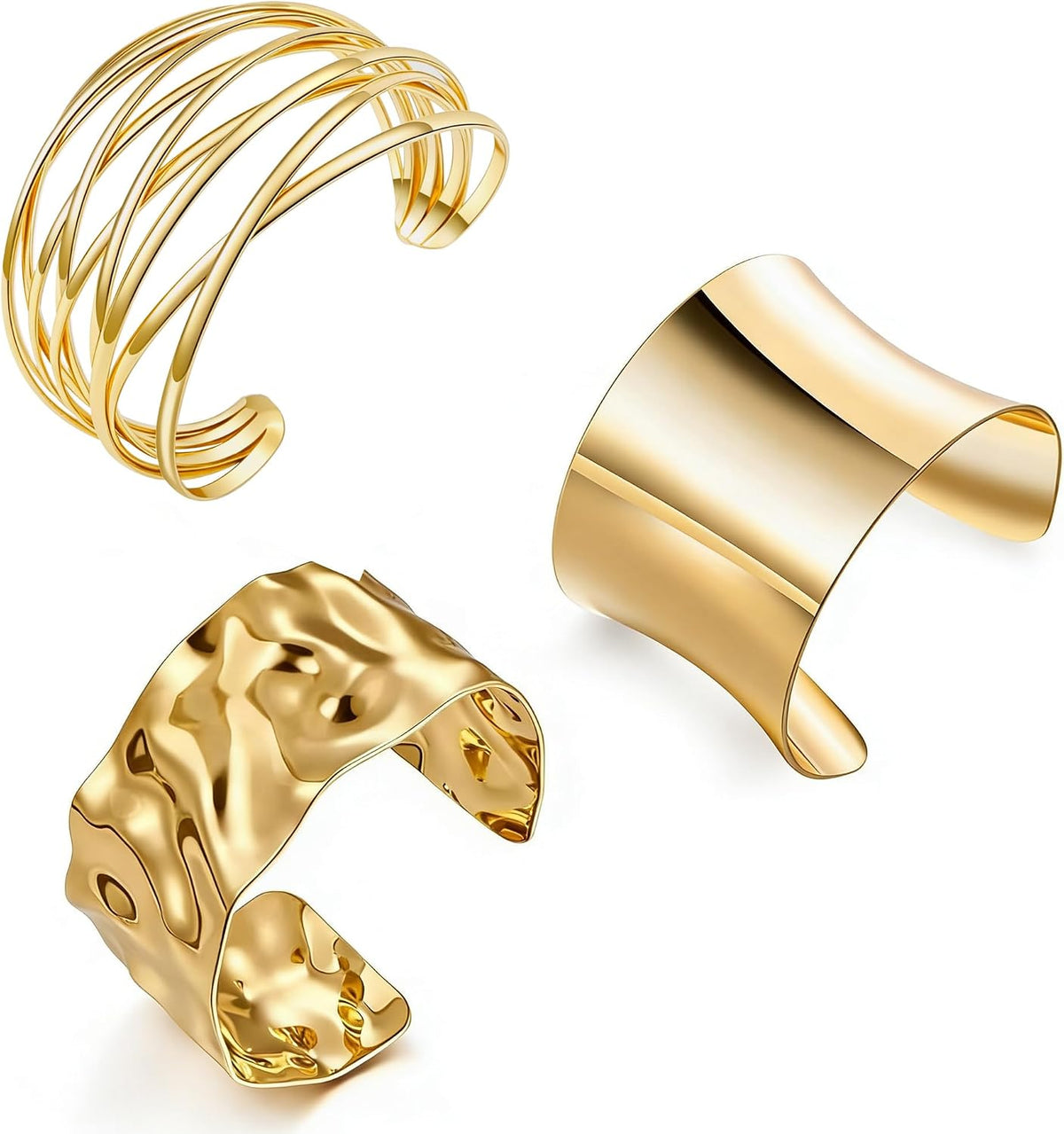 3PCS Gold Chunky Cuff Bracelets for Women Irregular Minimalist Statement Bangle Bracelets Set Open Wide Bangle Arm Cuff Upper Arm Punk Jewelry