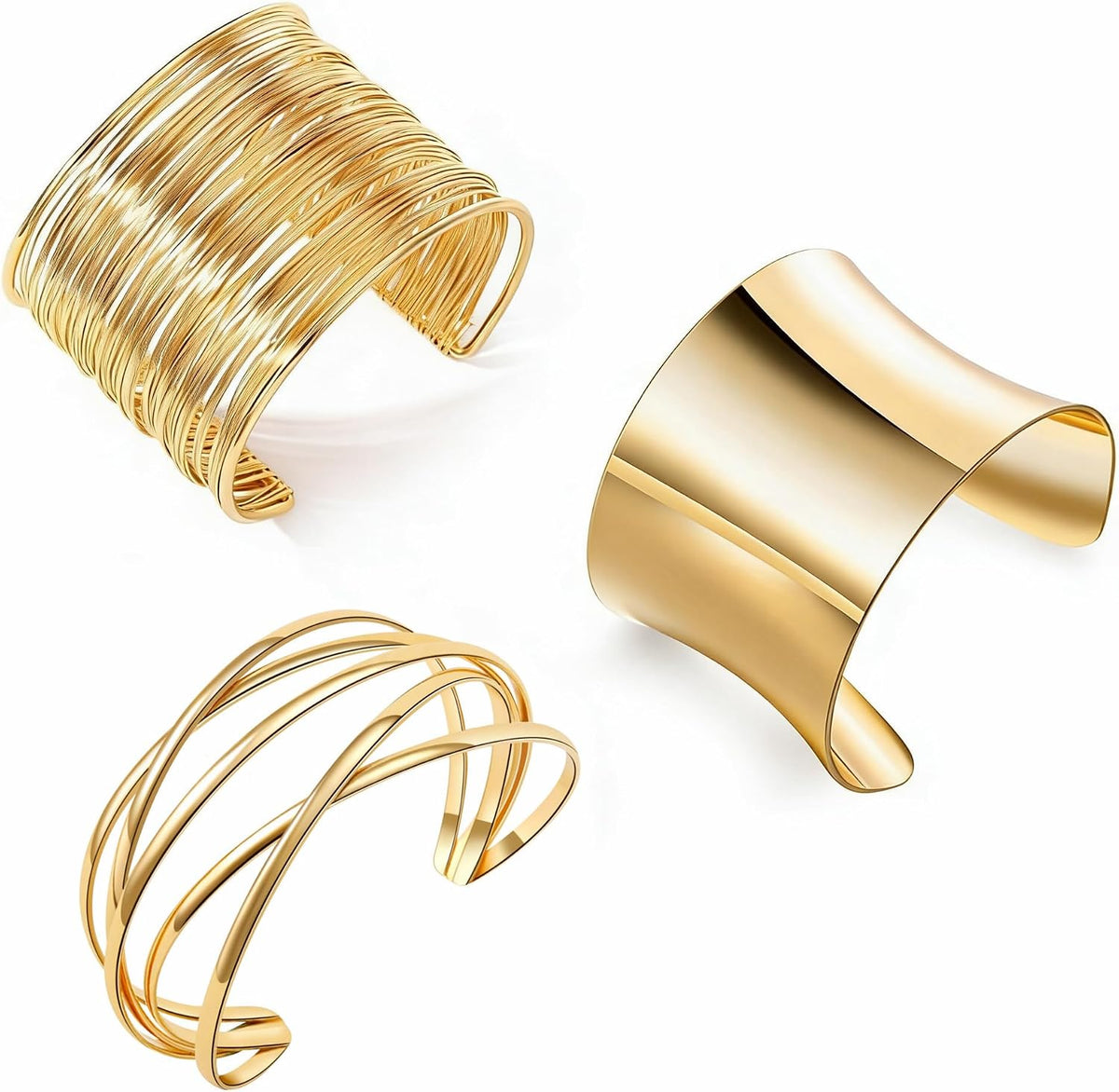 3PCS Gold Chunky Cuff Bracelets for Women Irregular Minimalist Statement Bangle Bracelets Set Open Wide Bangle Arm Cuff Upper Arm Punk Jewelry