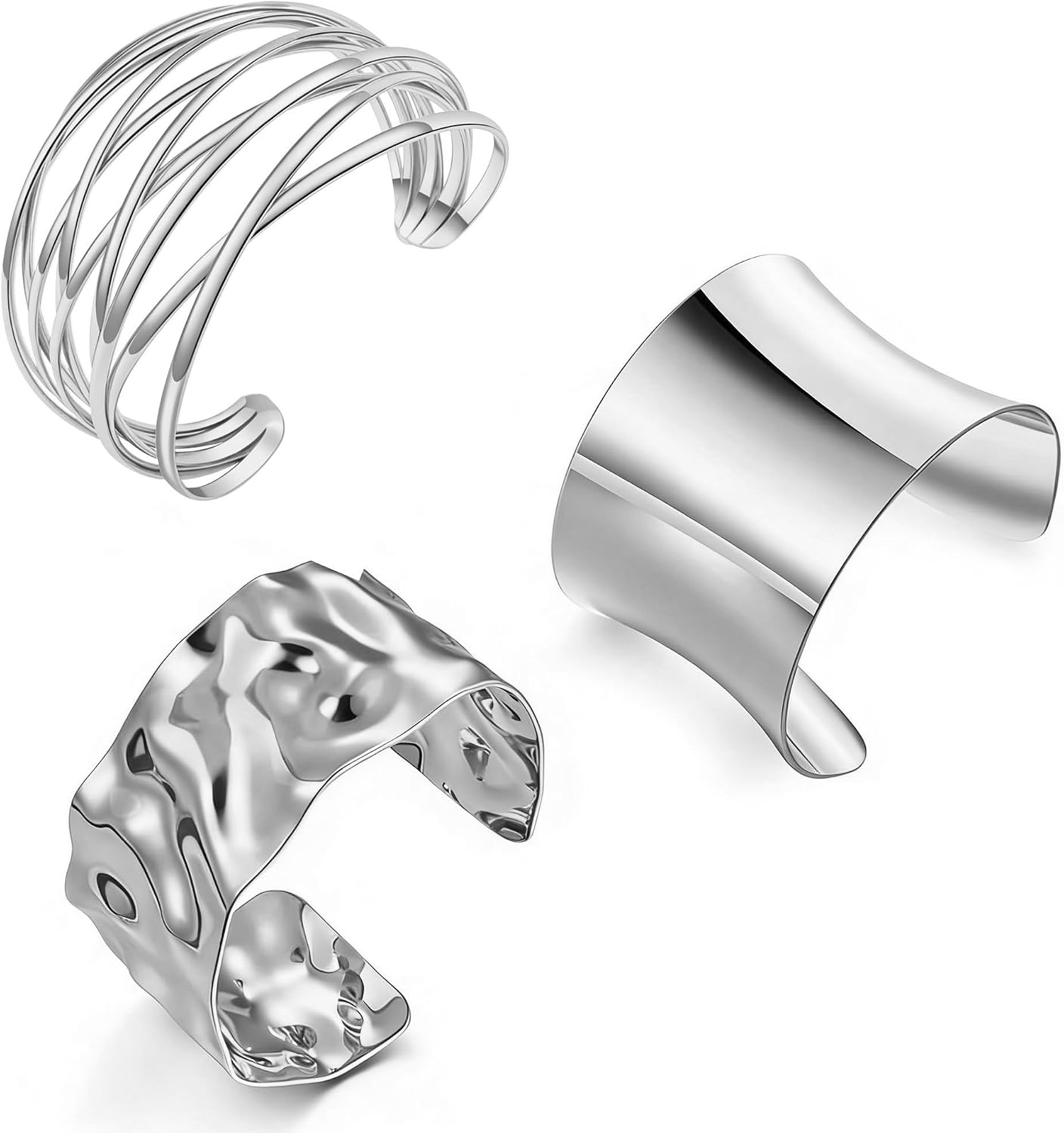 3PCS Gold Chunky Cuff Bracelets for Women Irregular Minimalist Statement Bangle Bracelets Set Open Wide Bangle Arm Cuff Upper Arm Punk Jewelry Secondary image