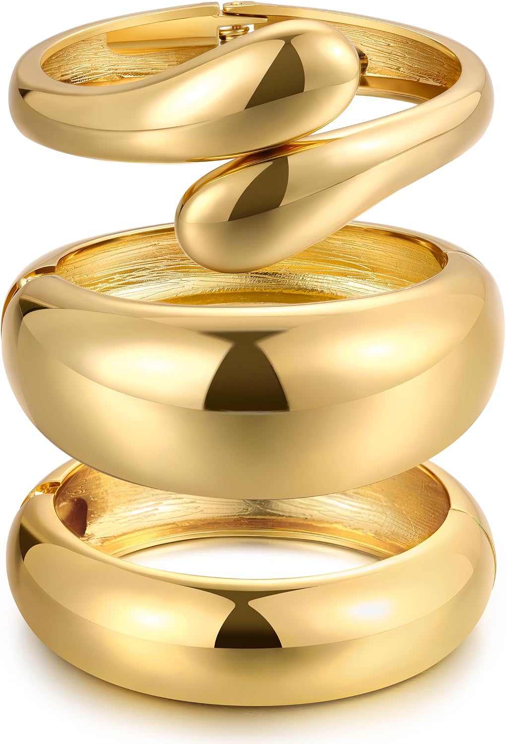 Chunky Gold Bangle Bracelets for Women, Dainty 14k Gold Plated Big Stackable Bangles Set, Trendy Statement Cuff Bracelet Stack Fashion Jewelry Gifts
