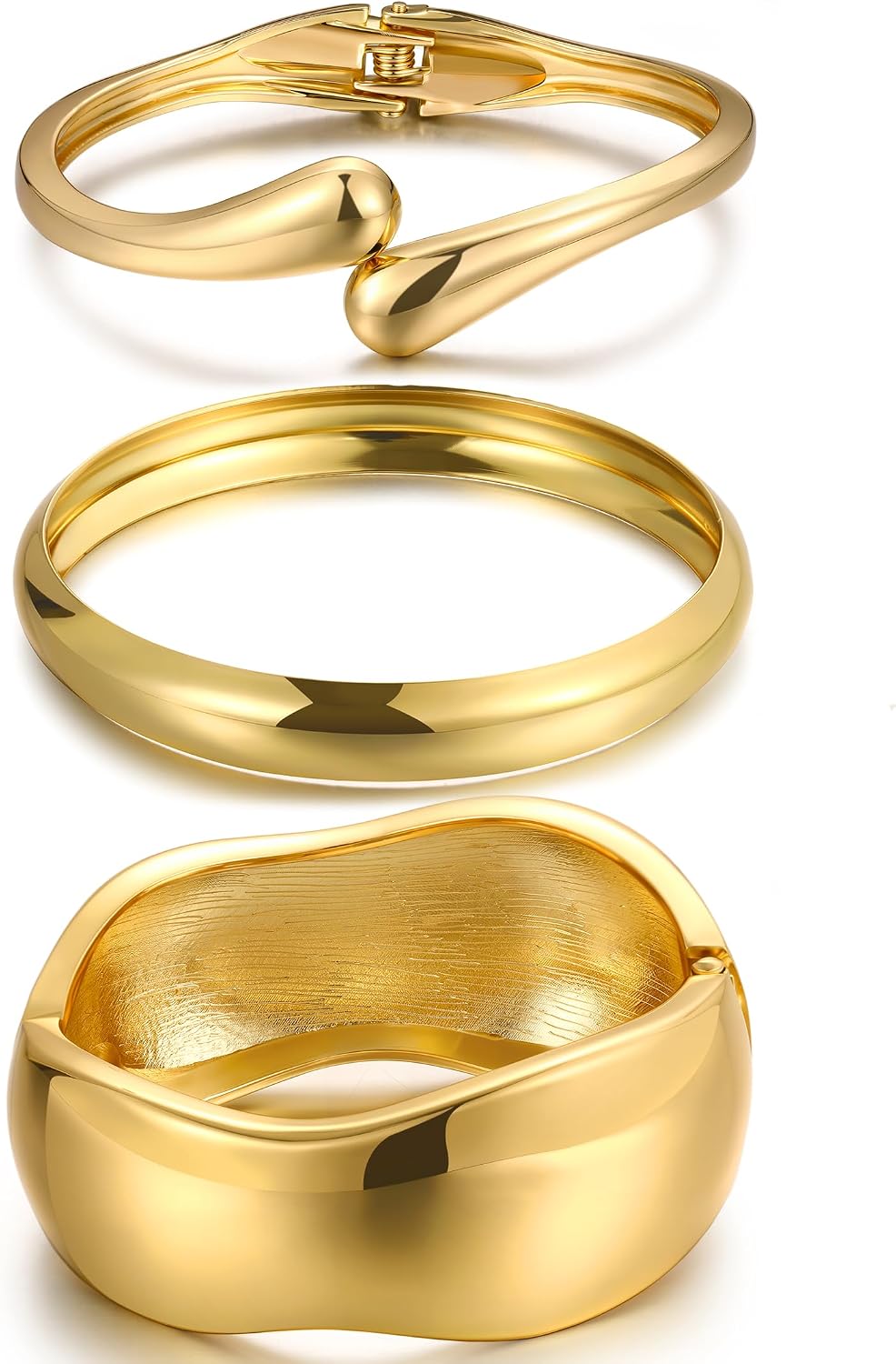 Chunky Gold Bangle Bracelets for Women, Dainty 14k Gold Plated Big Stackable Bangles Set, Trendy Statement Cuff Bracelet Stack Fashion Jewelry Gifts