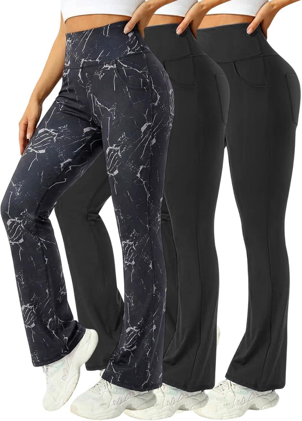 3 Packs Womens High Waist Flare Pants-flare Yoga Pants，yoga Pants