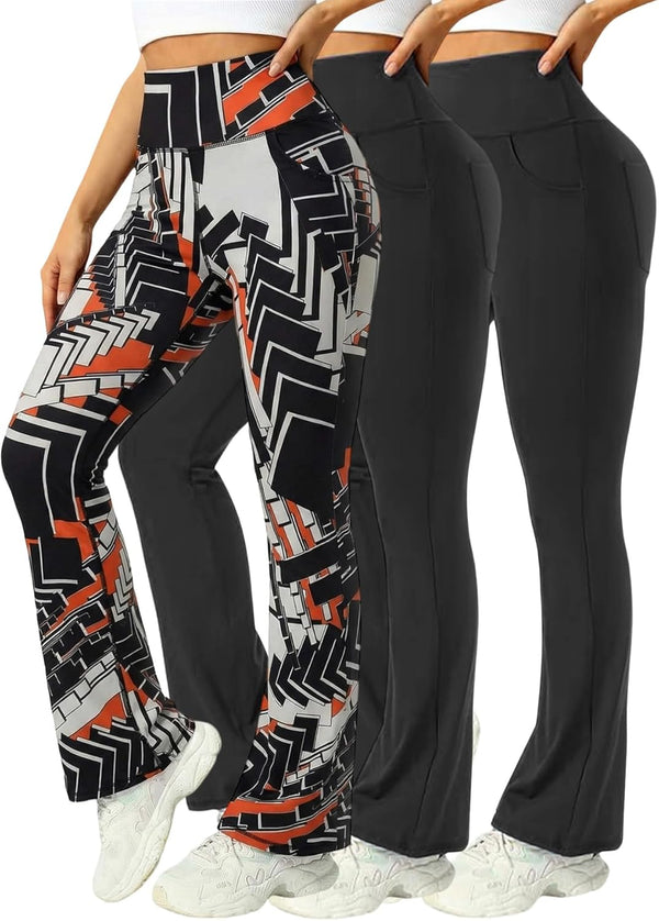 3 Packs Womens High Waist Flare Pants-flare Yoga Pants，yoga Pants