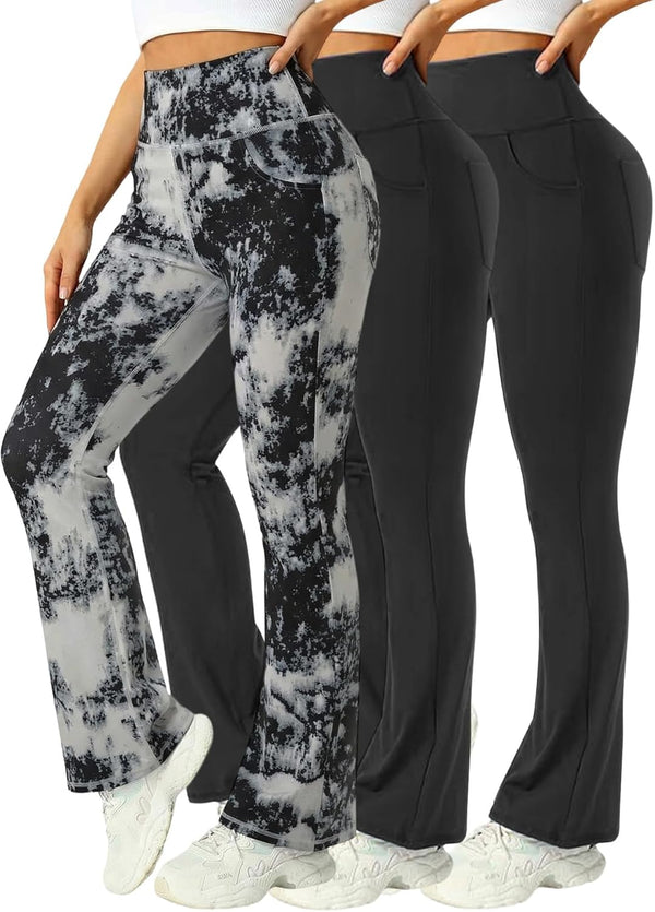 3 Packs Womens High Waist Flare Pants-flare Yoga Pants，yoga Pants