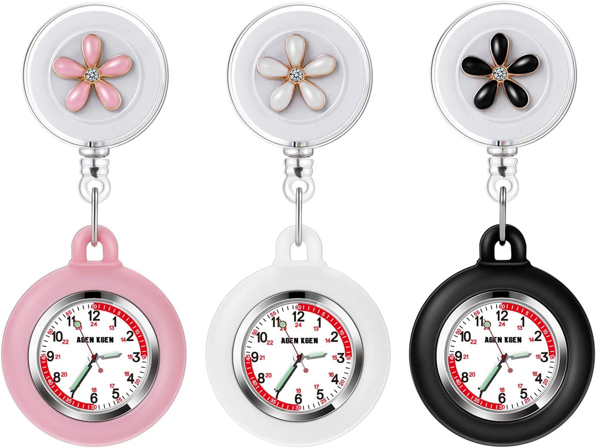 3X Retractable Nurse Watch for Nurses Doctors, Clip-on Hanging Lapel N