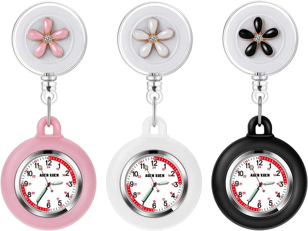 3X Retractable Nurse Watch for Nurses Doctors, Clip-on Hanging Lapel N