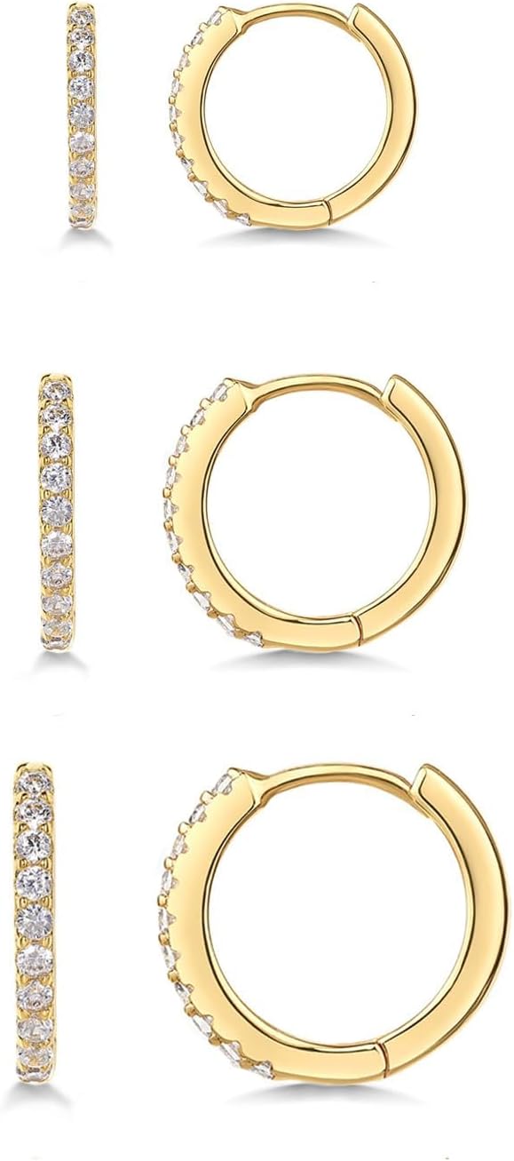 3 Pairs Gold Hoop Earrings Set for Women Trendy Chunky Small Huggie Jewelry