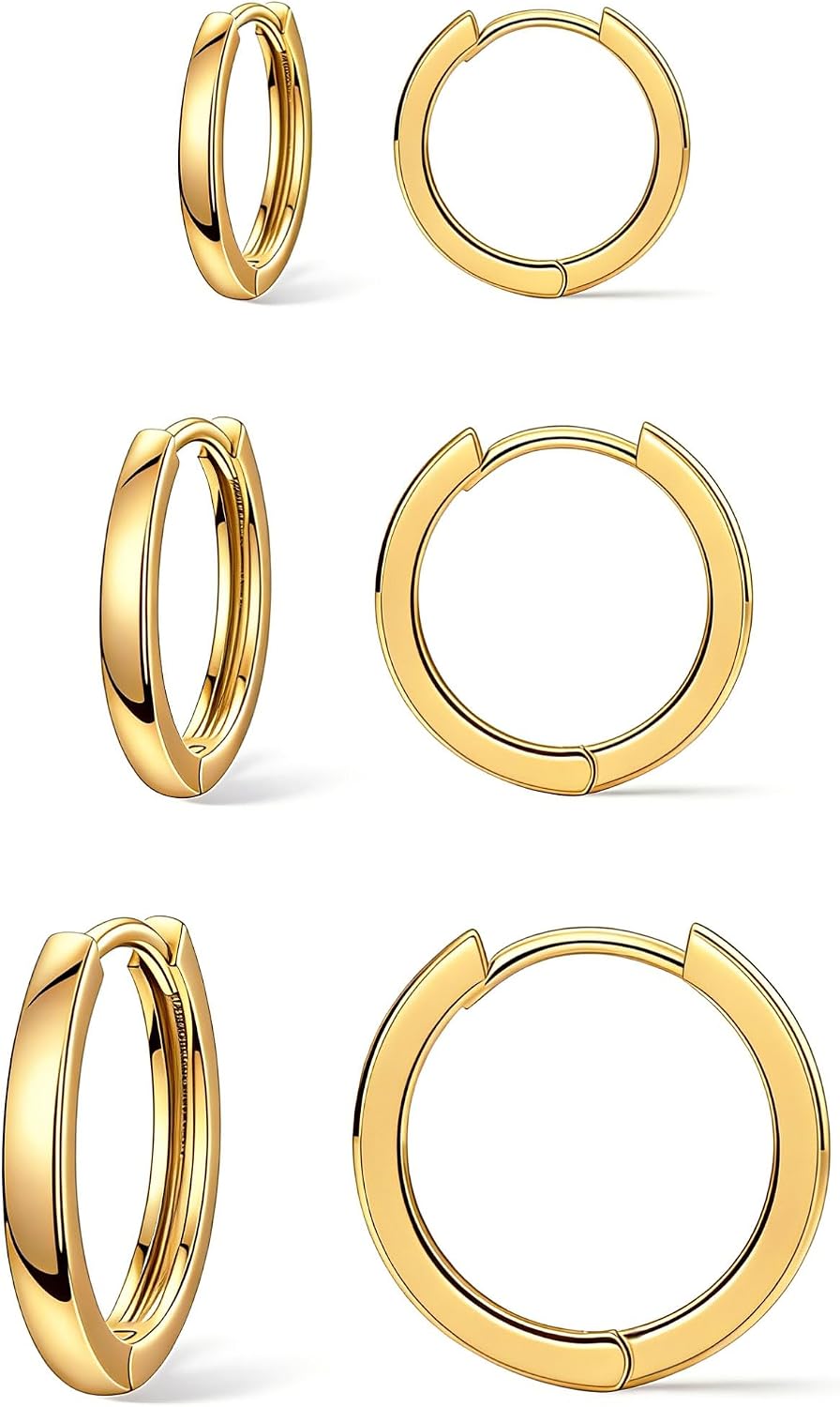 3 Pairs Gold Hoop Earrings Set for Women Trendy Chunky Small Huggie Jewelry