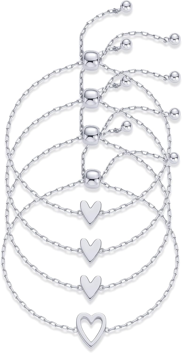 PAVOI Friendship Bracelets for Women, 14K Gold Plated Heart Charm Set