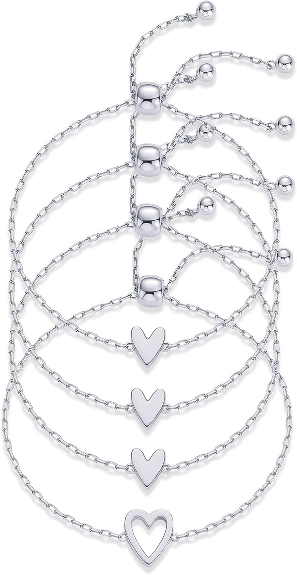 PAVOI Friendship Bracelets for Women, 14K Gold Plated Heart Charm Set