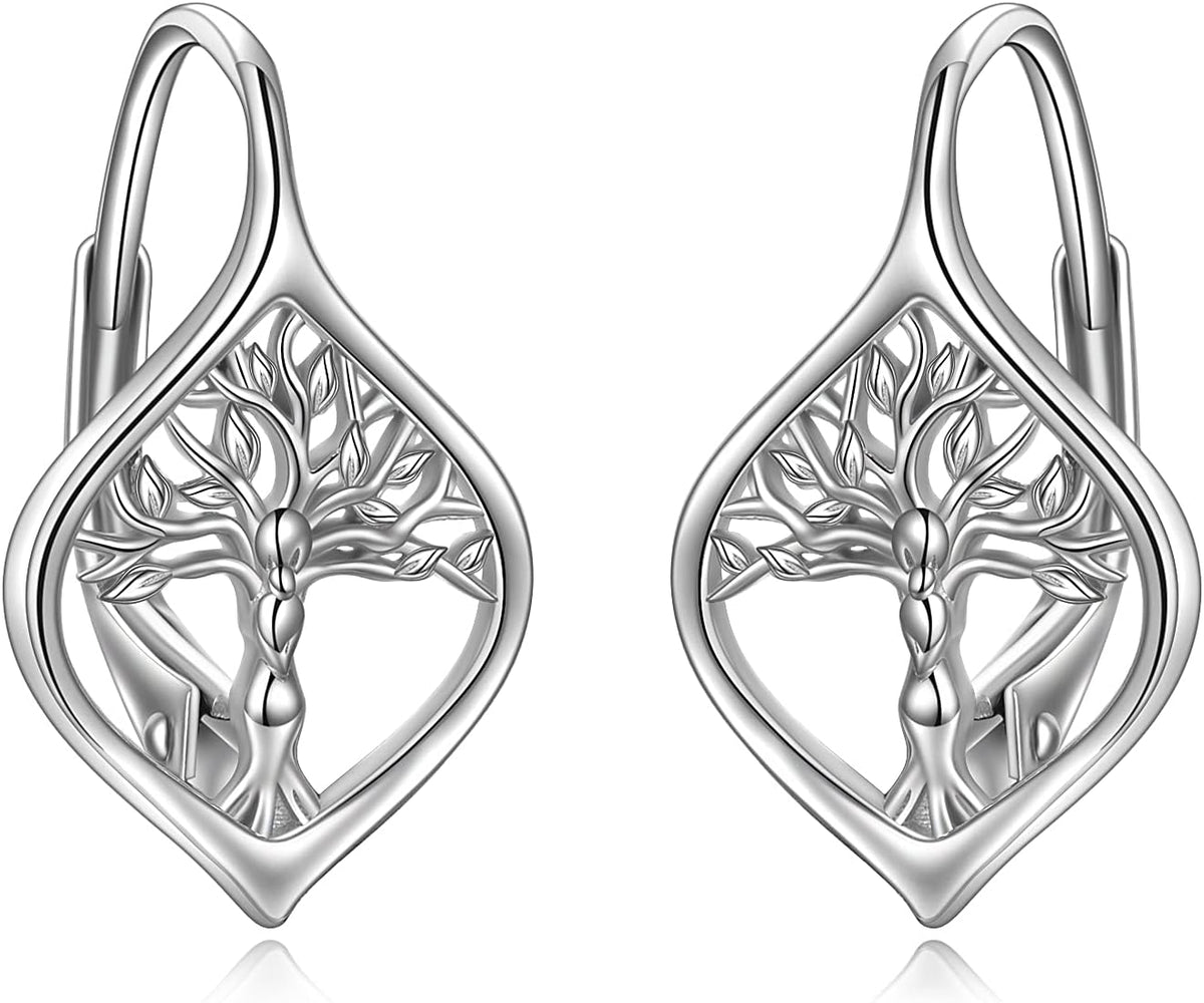 925 Sterling Silver Tree of Life Hoop Earrings
