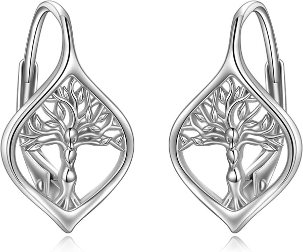 925 Sterling Silver Tree of Life Hoop Earrings