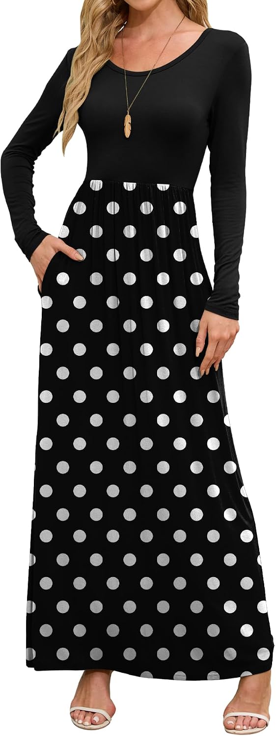 DEARCASE Women's Maxi Dress Long Sleeve Crewneck Empire Waist Long Dresses