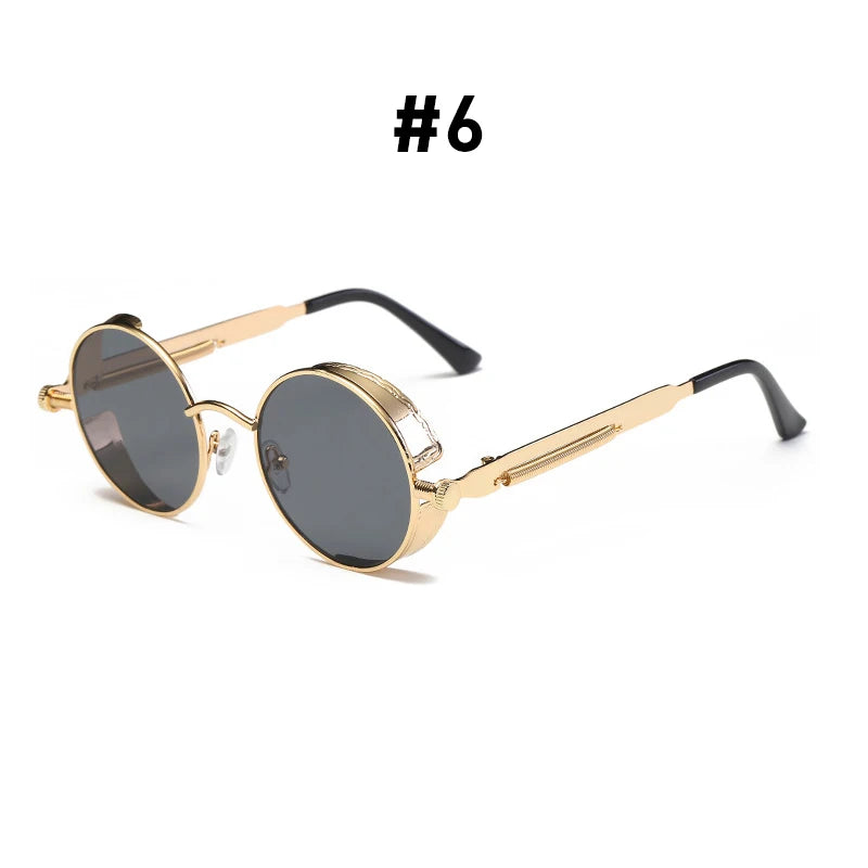 Vintage Red Lens Round Steampunk Metal Sunglasses