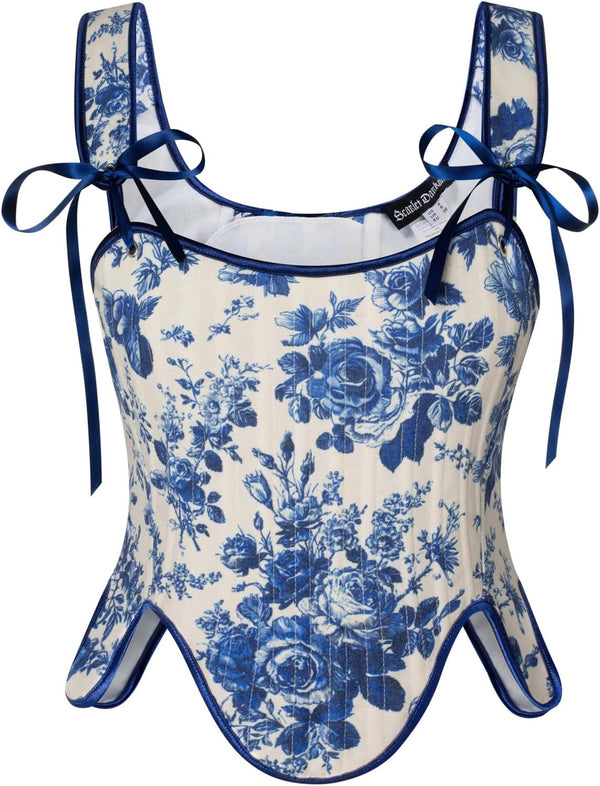 Renaissance Floral Lace-Up Bustier with Zipper