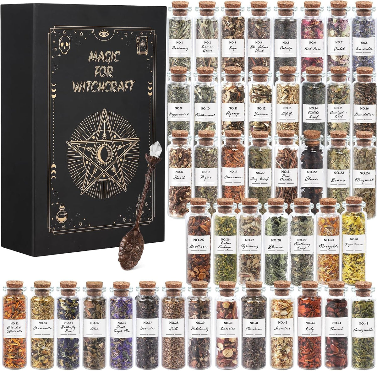 45-Bottle Dried Herbs Kit for Witchcraft, Wicca Altar and Magic Spells Main image