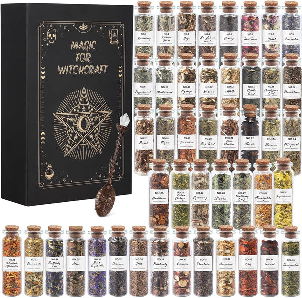 45-Bottle Dried Herbs Kit for Witchcraft, Wicca Altar and Magic Spells