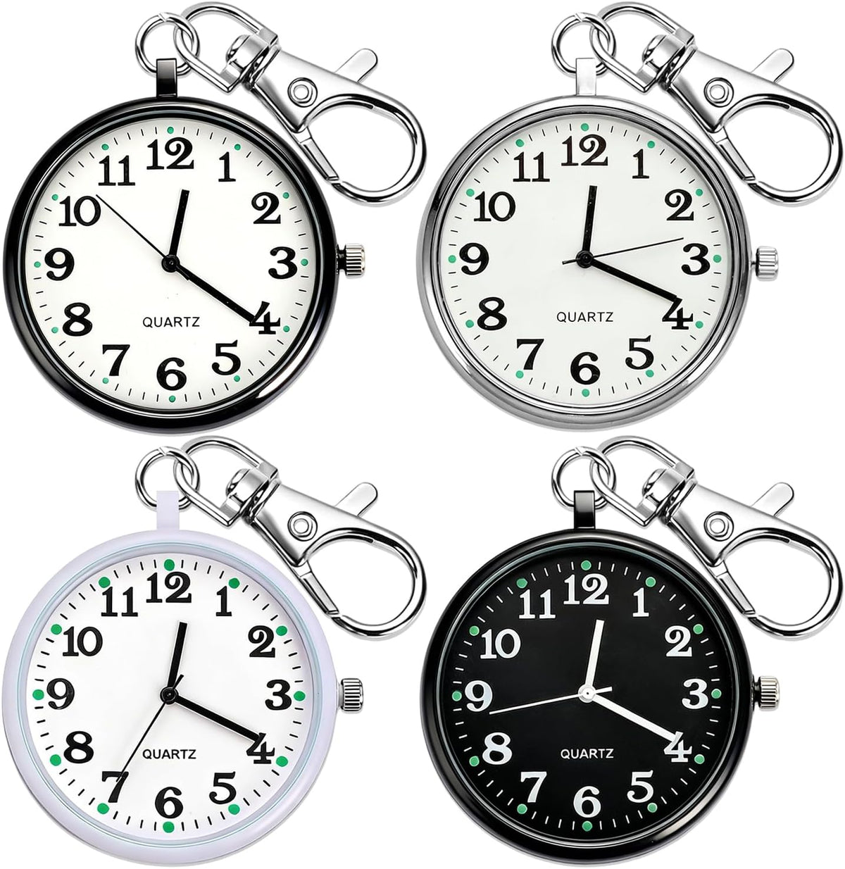 Quartz Pocket Watch, Portable Clip on Watch with Keychain Outdoor for