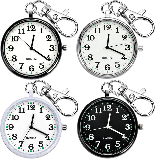 Quartz Pocket Watch, Portable Clip on Watch with Keychain Outdoor for
