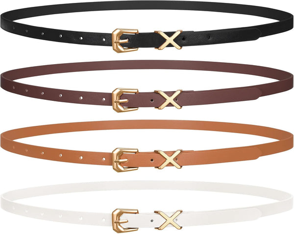 4 Pack Women Belt With Gold Alloy Buckle