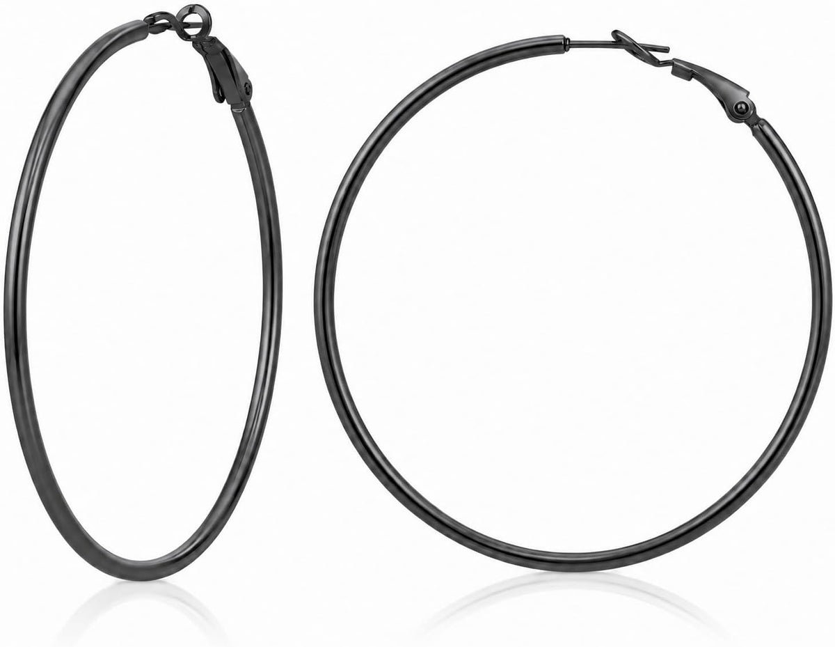 TIZU Big Hoop Earrings for Women Stainless Steel Hypoallergenic 14K Gold/Rose Gold/Black/Silver Hoop Earrings, 40mm/50mm/60mm/70mm Hoops Earrings