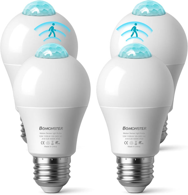 4-pack Motion Sensor Light Bulbs, 12w(100w Equivalent) e26 a19 Security LED Bulb Outdoor/indoor, ...