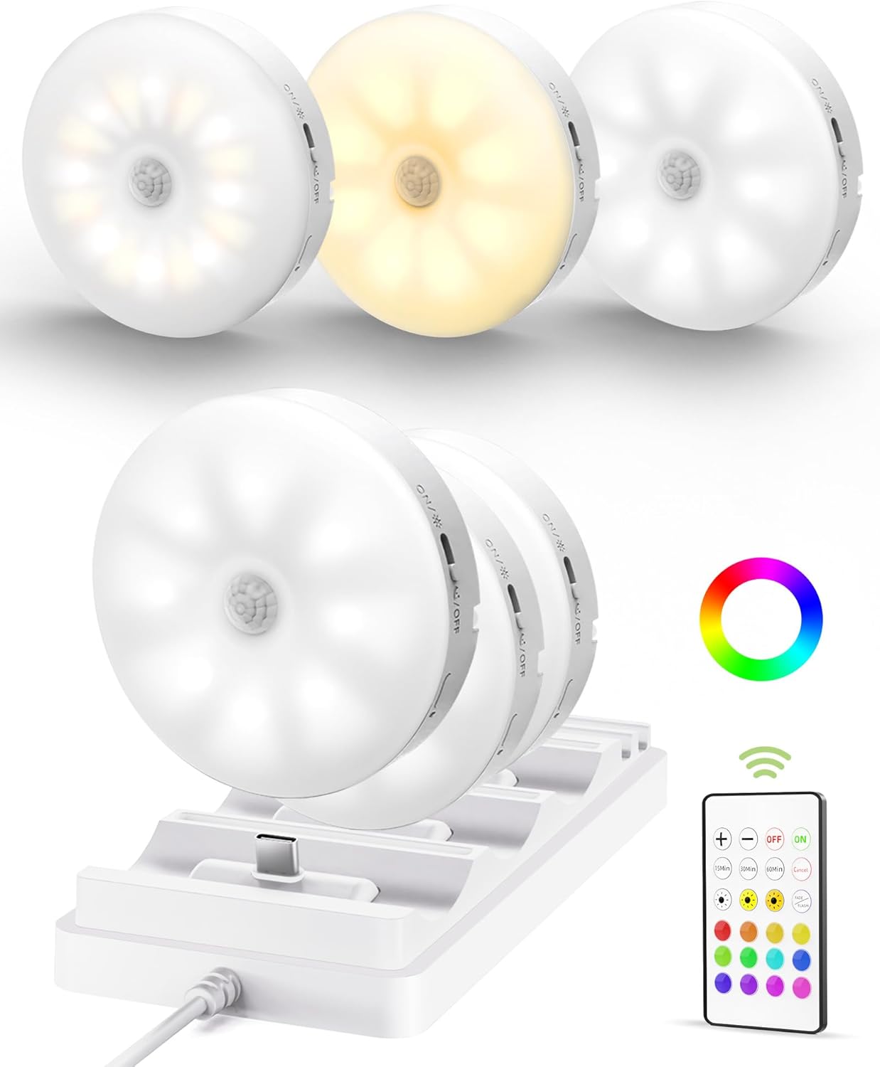 Ezvalo 6-pack Under Cabinet Lighting, Rechargeable Motion Sensor Puck LED Light for Kitchen, Home...