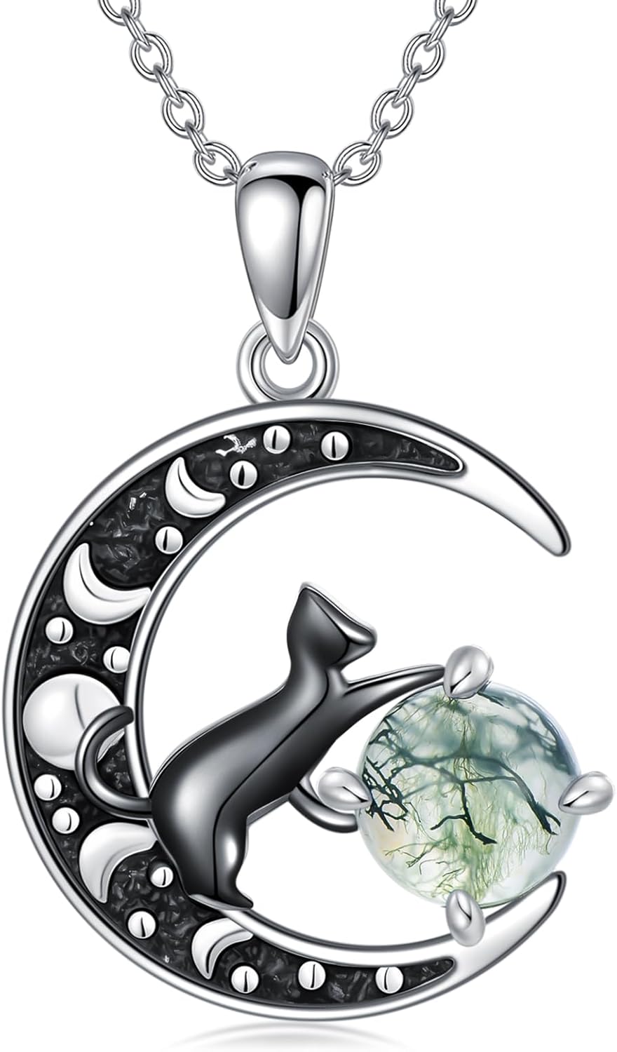Sterling Silver Pentagram Necklace Triple Moon