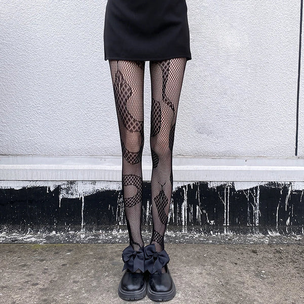 Gothic Lolita Cross Print Fishnet Pantyhose