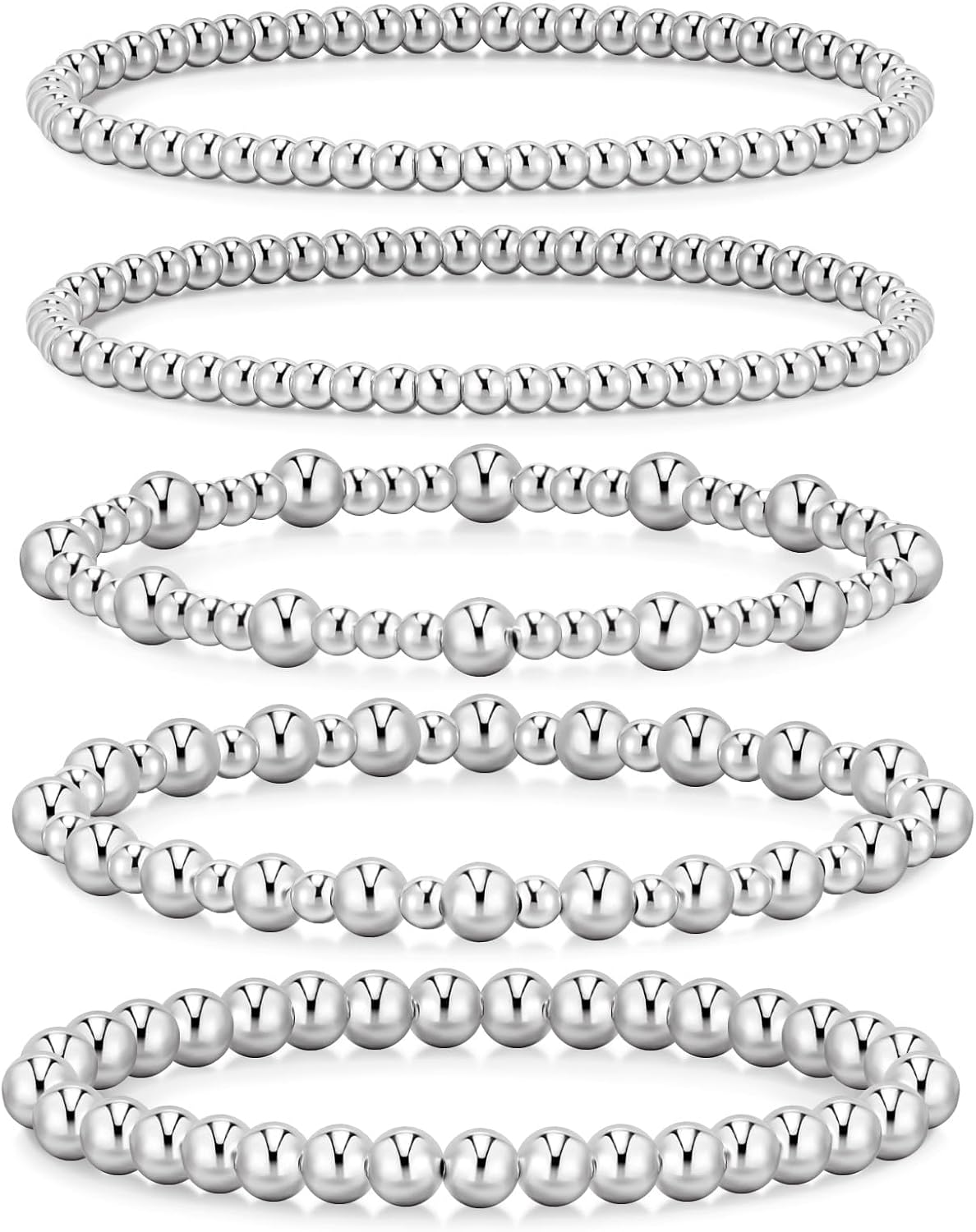 Gold Bracelets for Women Waterproof, 14K Gold Plated Beaded Strand Bead Ball Bracelets stack Adjustable Jewelry Set for Gifts